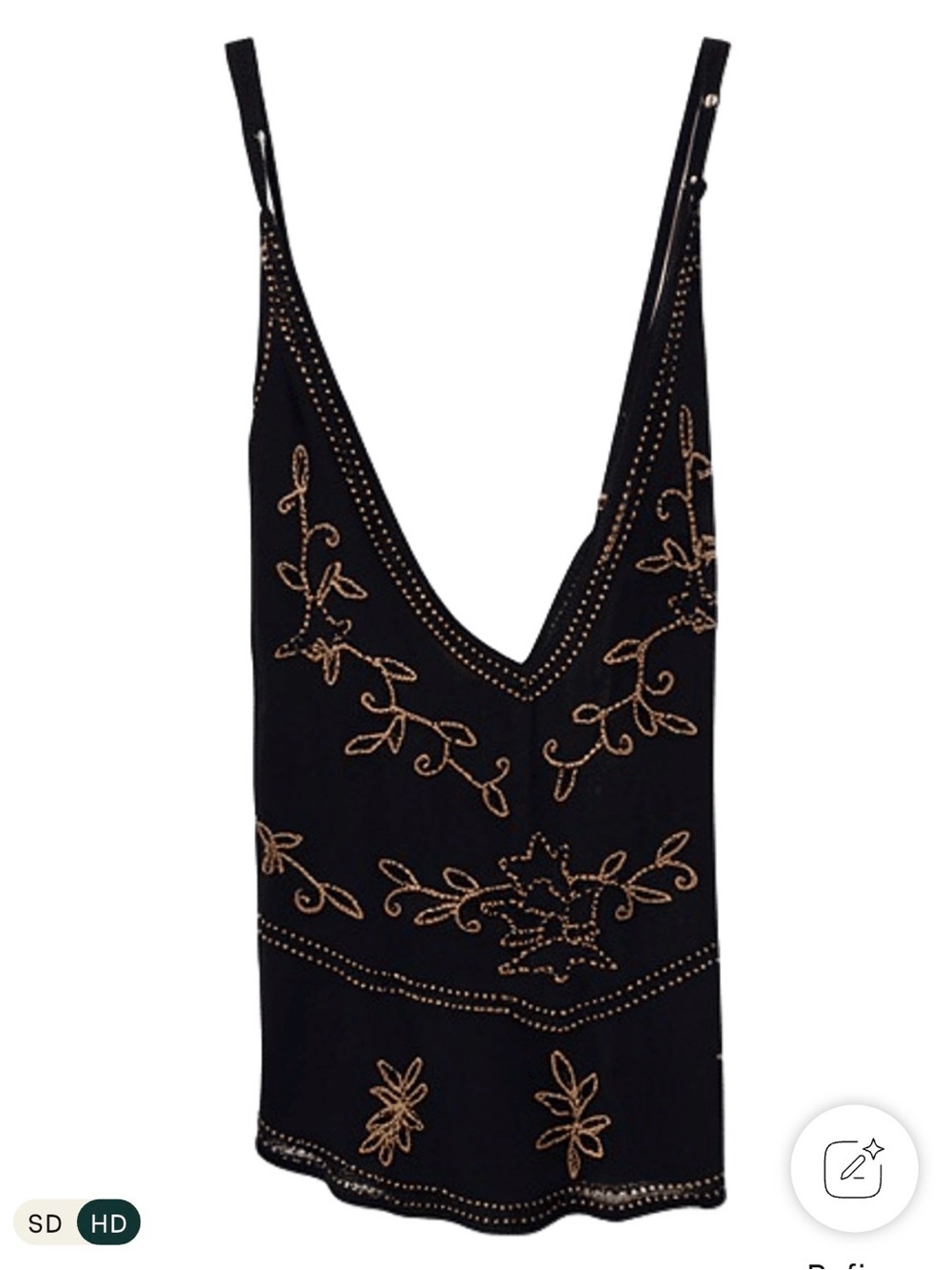 Free People Black Camisole with Gold Beaded Embroidery